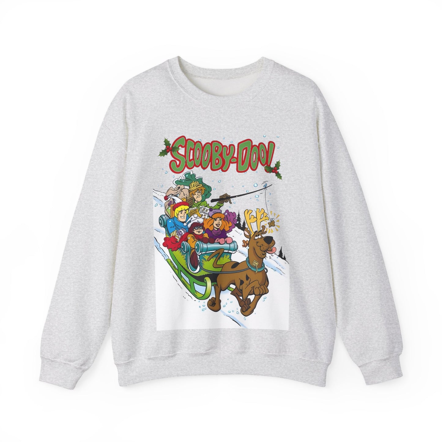 Scooby Doo Christmas Crewneck Sweatshirt - Shaggy, Daphne, Velma, Fred Sleighing Through the Snow