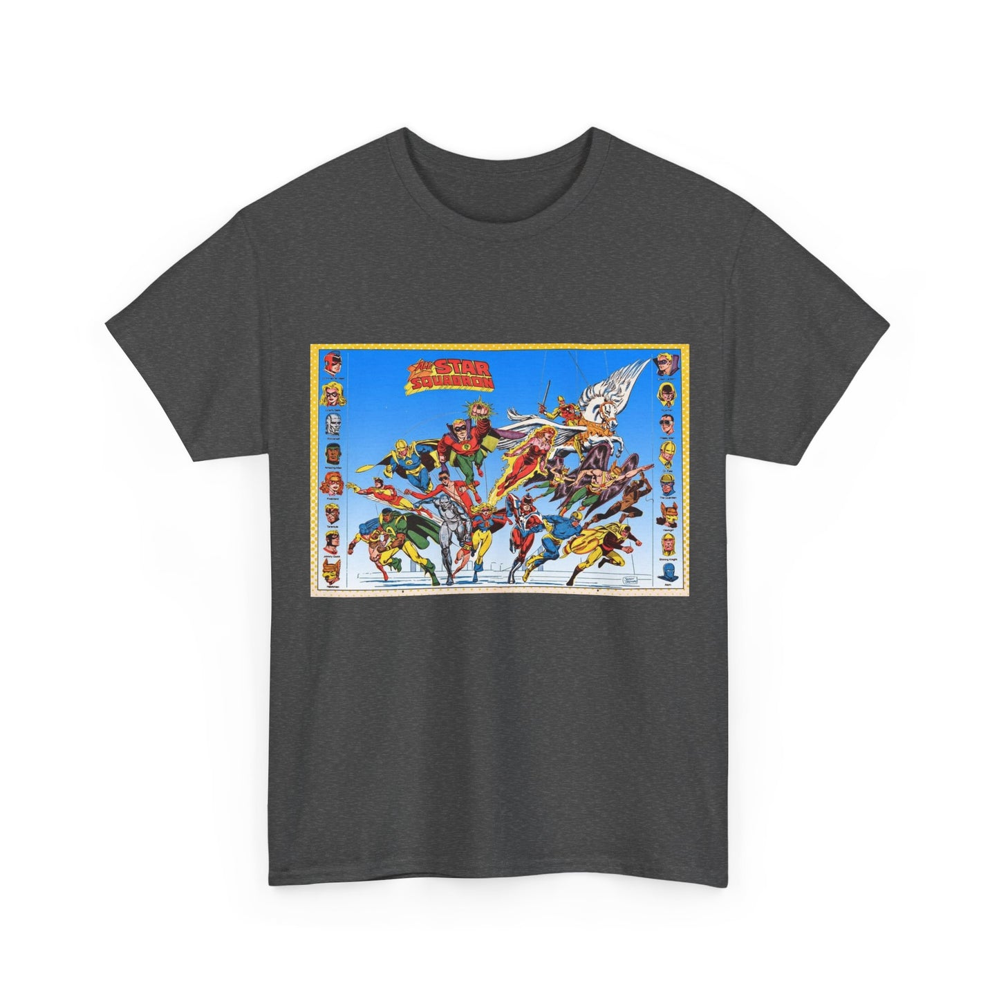 All-Star Squadron T-Shirt - Jerry Ordway Art - JSA Connection - Firebrand, Robotman, Amazing Man, Shining Knight, Tarantula, Dr Fate - Retro 1980s Series - DC Comics