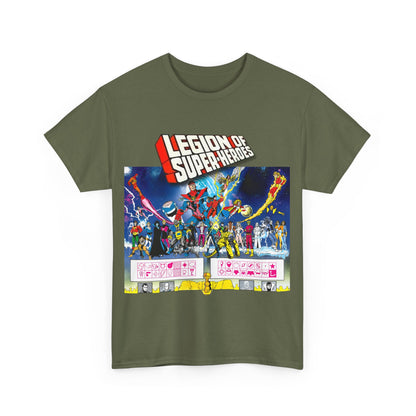 Legion of Super-Heroes T-Shirt - Gorgeous George Perez Art - History of the DC Universe - Lightning Lad, Timber Wolf, Wildfire, Sun Boy, Chamelon Boy - DC Comics