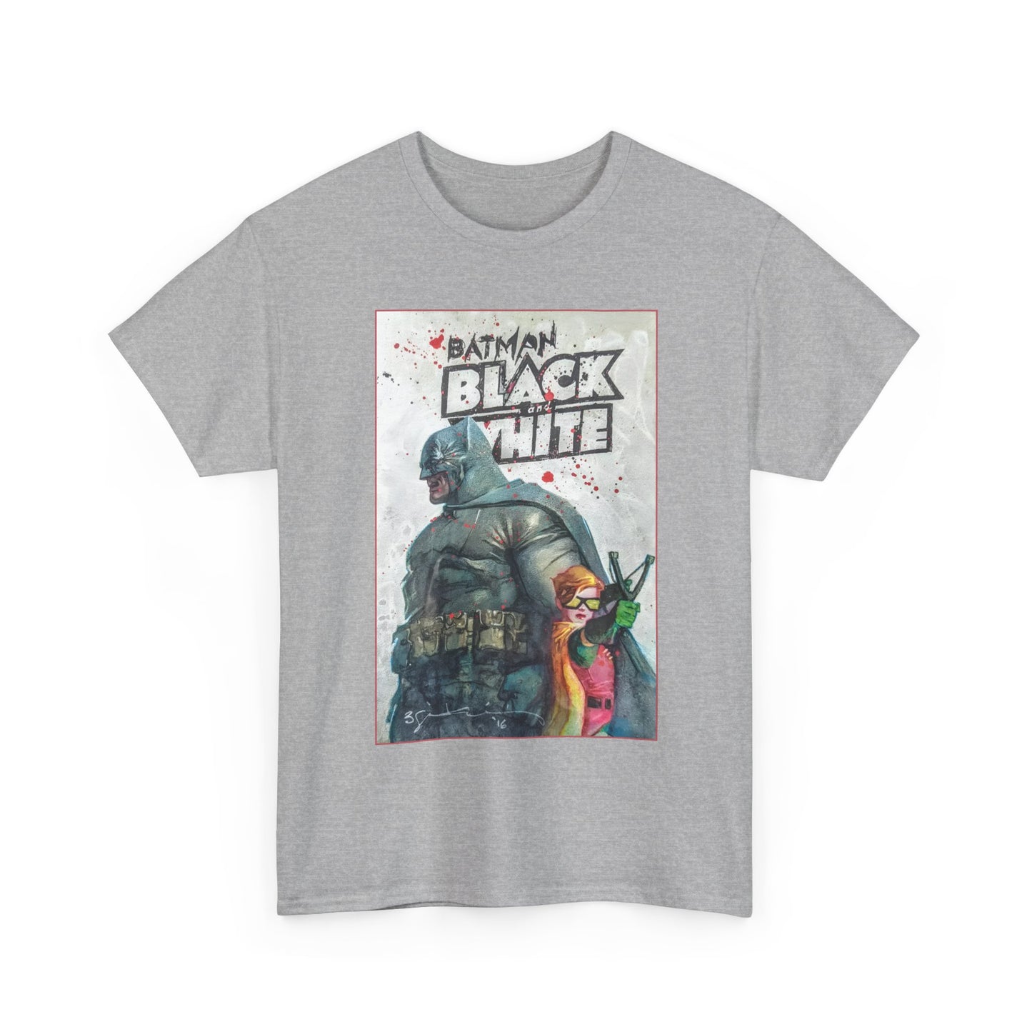 Batman: Black & White T-Shirt - Bill Sienkiewicz Art - Dark Knight Returns - Batman & Robin (Carrie Kelley) - DC Comics