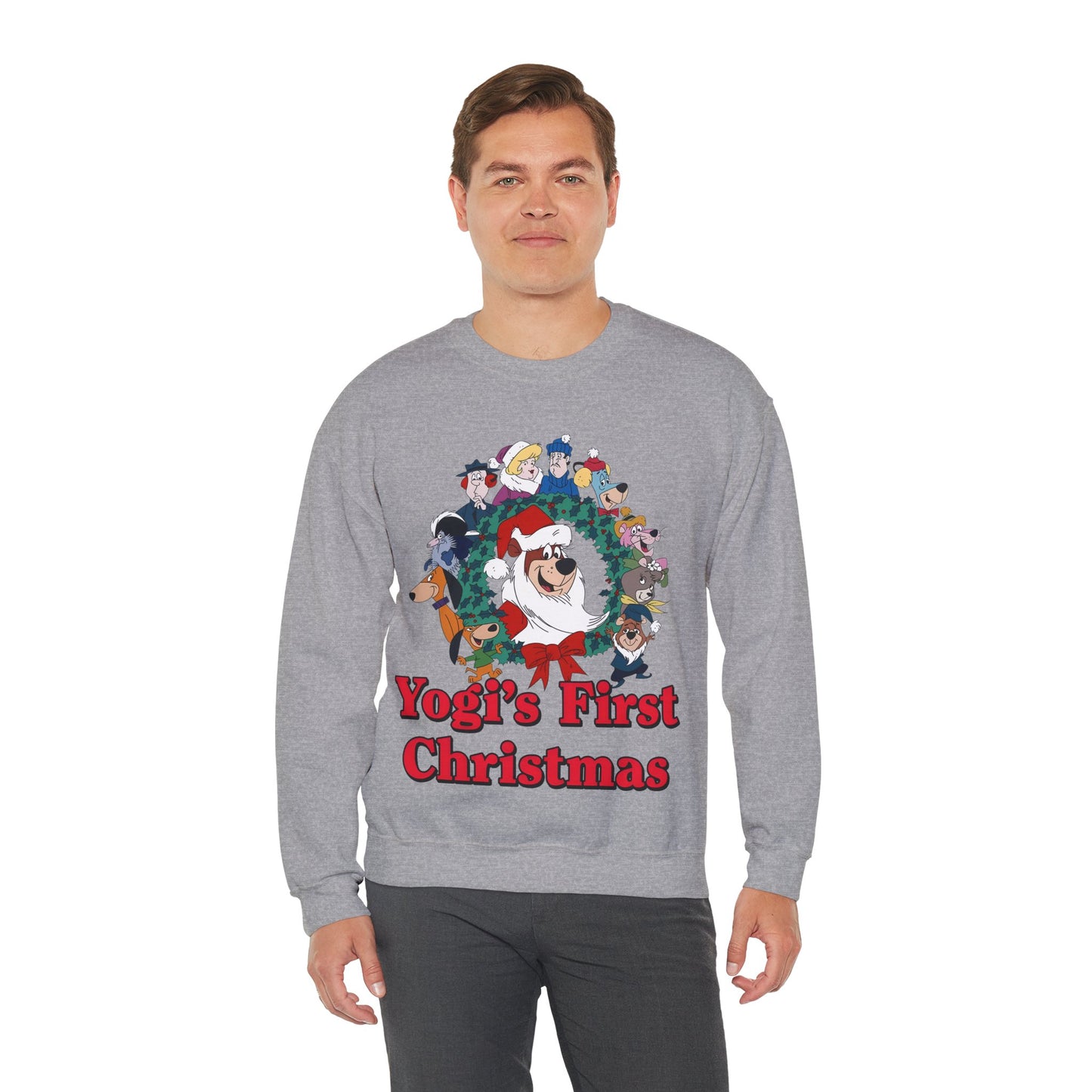 Yogi's First Christmas Crewneck Sweatshirt - Hanna-Barbera TV Holiday Special - Snagglepuss, Huckleberry Hound, Ranger Smith