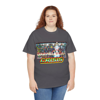 Crisis on Infinite Earths T-Shirt - Jerry Ordway/George Perez Art - Updated 2025 Poster Art - Superman, Wonder Woman, Supergirl, Flash, Harbinger, Pariah, Obsidian, Firestorm - DC Comics