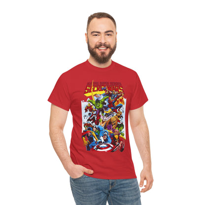 Secret Wars T-Shirt - Spider-man, Wolverine, Iron Man, Captain America, Cyclops, Rogue, Hulk, Mr Fantastic, The Thing - Classic Marvel Comics 1980s Series - The Beyonder