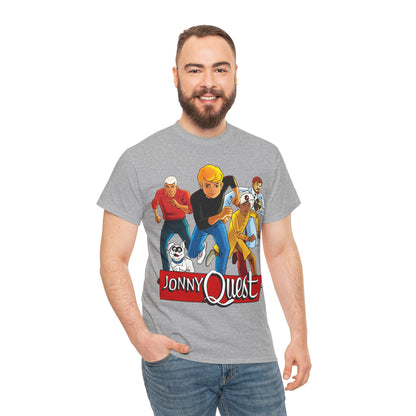 Jonny Quest T-Shirt - Popular Hanna-Barbera Cartoon Characters from the 1960s Adventure TV Show - Dr Benton, Hadji, Race Bannon, Bandit the Dog