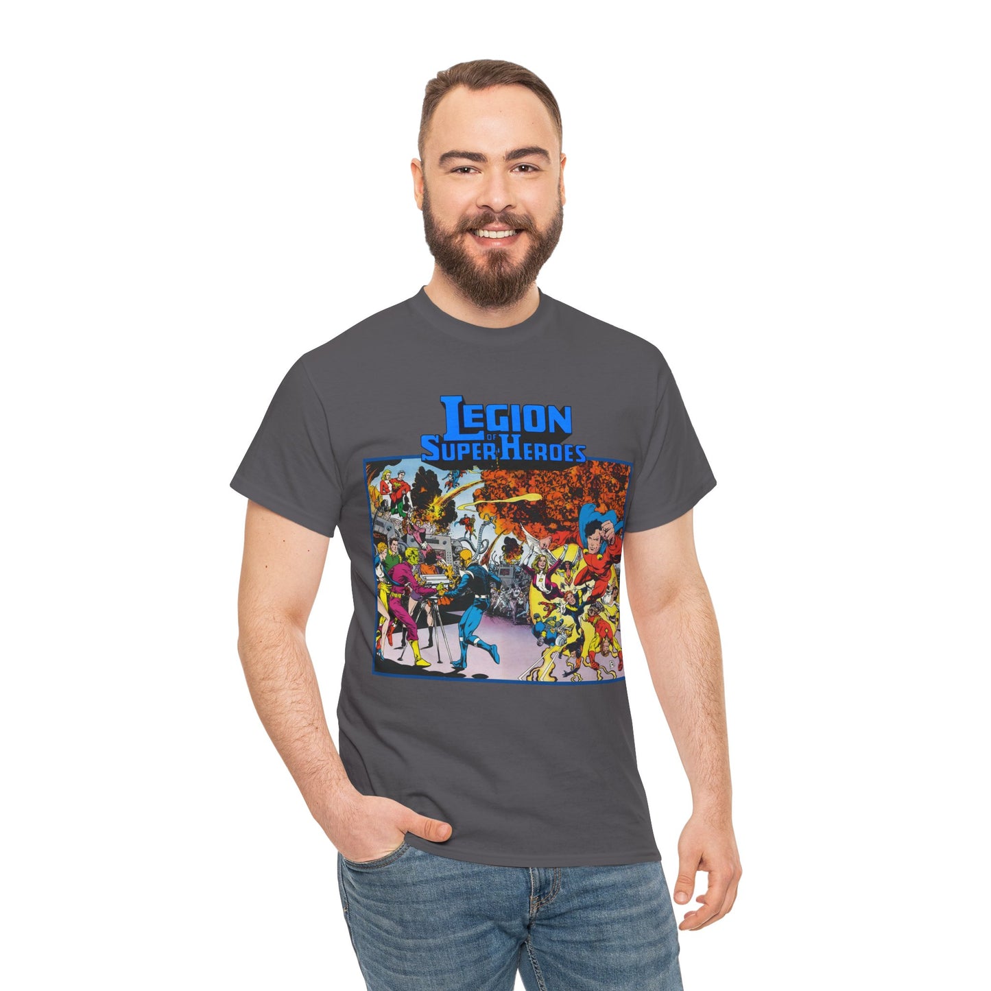 Legion of Super-Heroes T-Shirt - Steve Lightle Art - Mon-El, Saturn Girl, Brainiac 5, Sun Boy, Lightning Lad, Dawnstar, Timber Wolf - LOSH - DC Comics