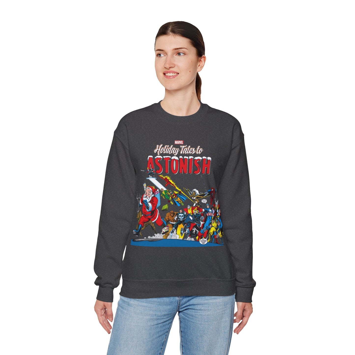 Marvel Comics Christmas Crewneck Sweatshirt - Spider-Man, Punisher, Ghost Rider, X-Men, Fantastic Four