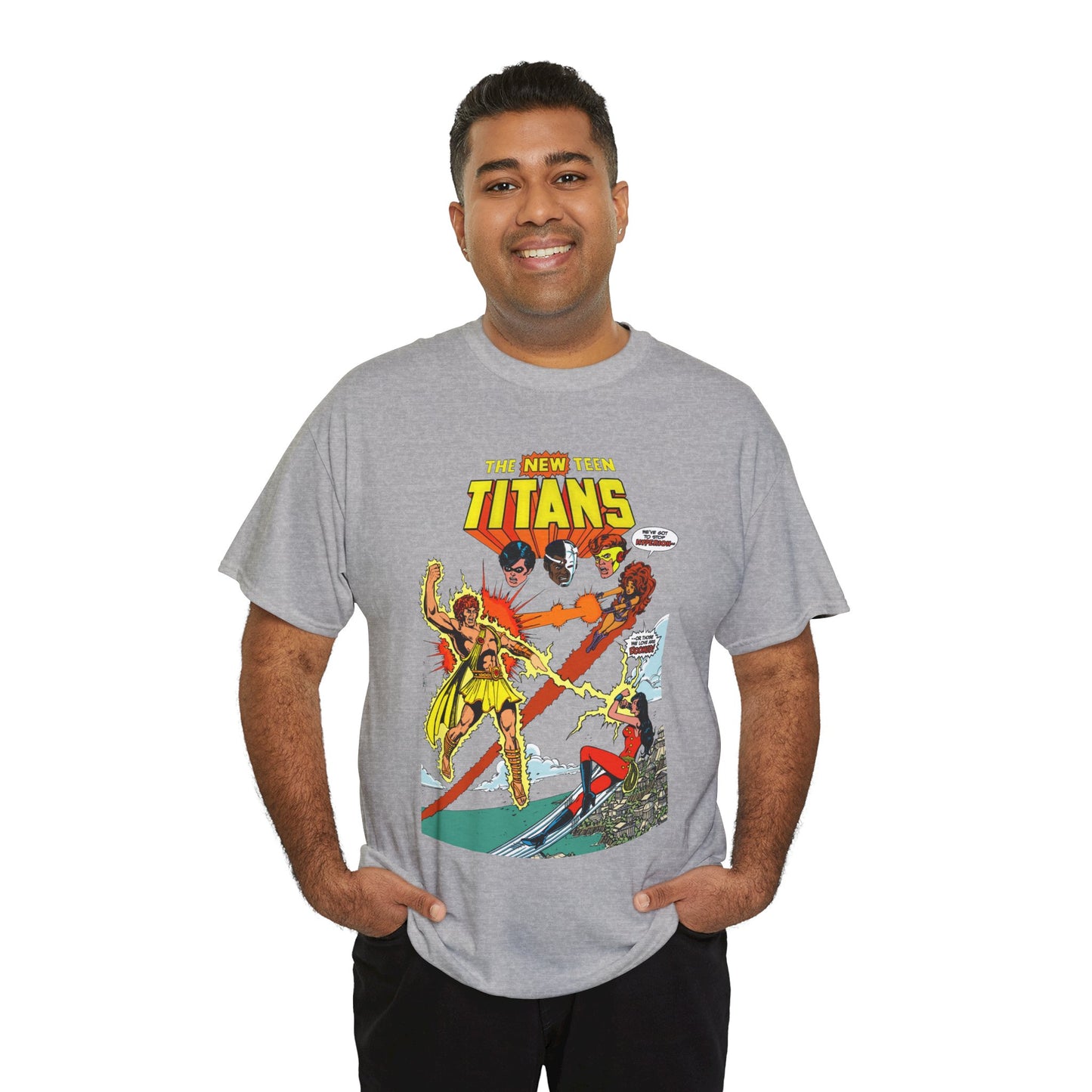 New Teen Titans T-Shirt - George Perez Art - Wonder Girl & Starfire Vs Hyperion - DC Comics