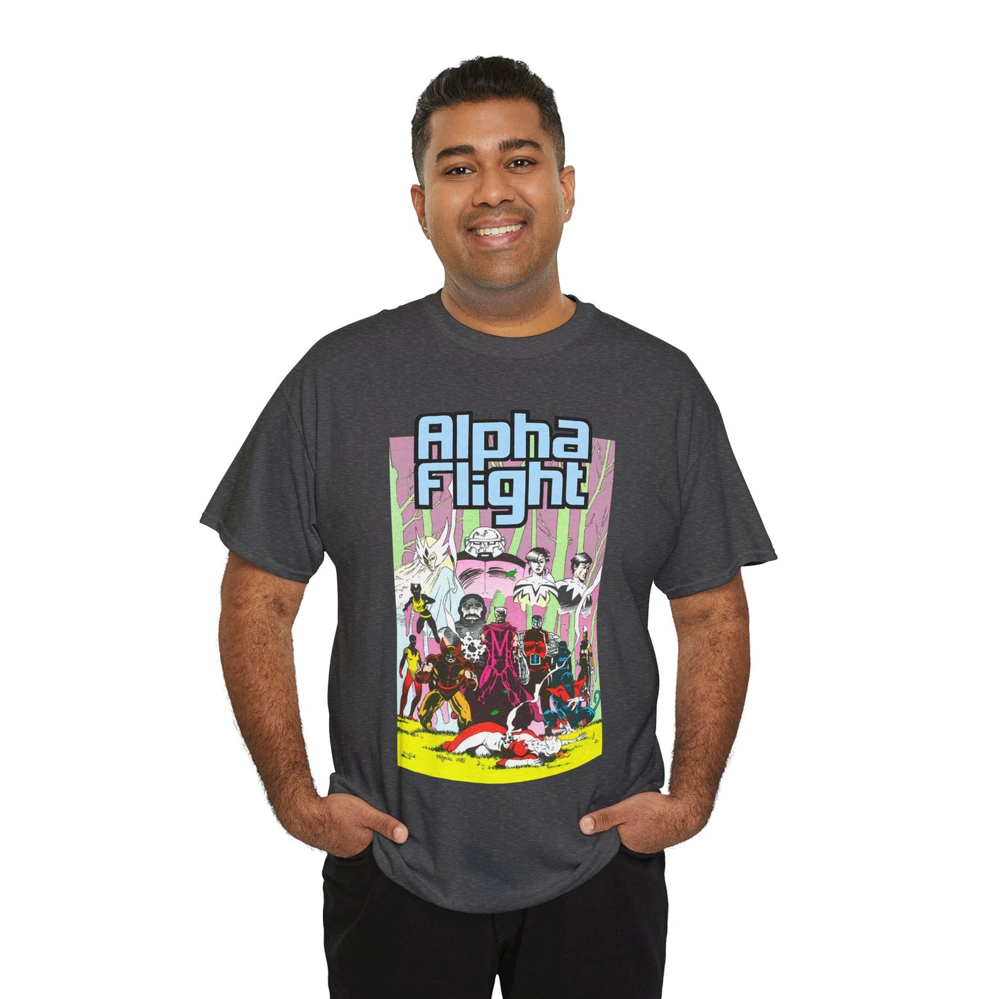 Alpha Flight T-Shirt - Mike Mignola Art - Northstar, Aurora, Snowbird, Shaman, Puck - X-Men: Magneto, Colossus, Shadowcat, Storm - Marvel Comics