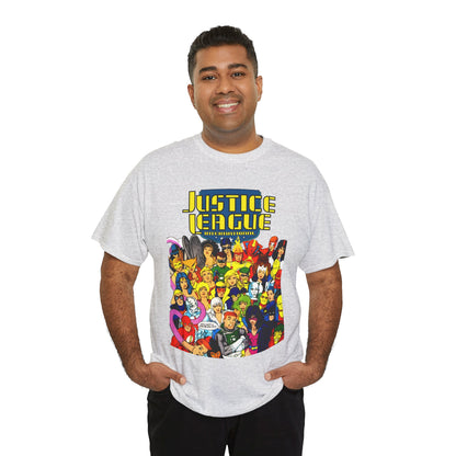Justice League International T-Shirt - Kevin Maguire DC Comics Sourcebook Art - Booster Gold, Blue Beetle, Batman, Martian Manhunter, Captain Atom, Fire, Ice, Guy Gardner