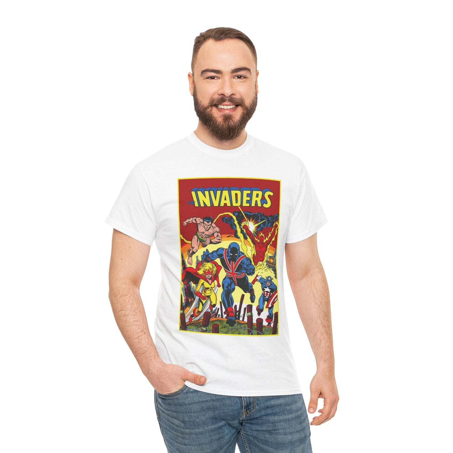Invaders T-Shirt - Captain America, Human Torch, Namor, Spitfire - World War II Soldiers - Golden Age Heroes - Marvel Comics