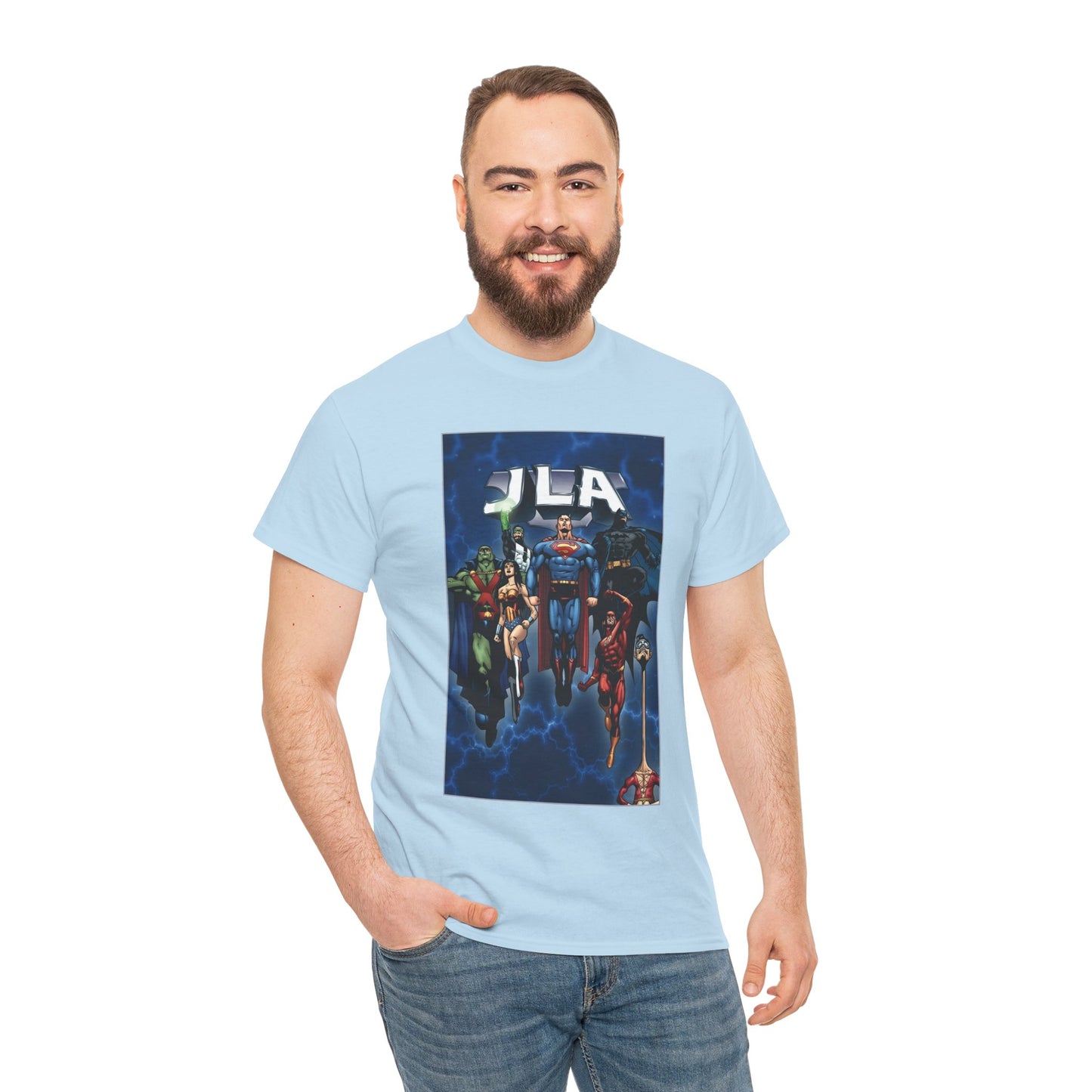 JLA T-Shirt - Doug Mahnke Art - Superman, Batman, Wonder Woman, Aquaman, Green Lantern, Flash, Martian Manhunter - DC Comics