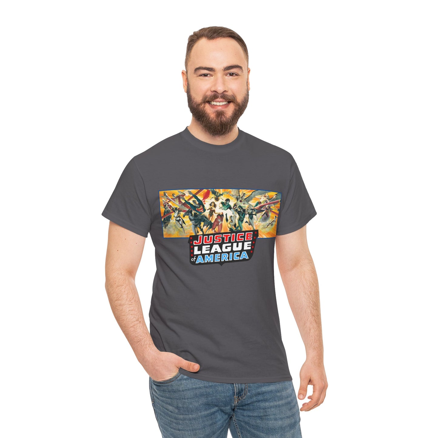 Justice League T-Shirt - Alex Ross Art - Superman, Batman, Wonder Woman, Black Canary, Hawkman, Green Lantern, Adam Strange, Plastic Man, Zatanna - DC Comics