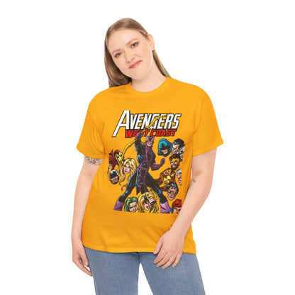 Avengers West Coast T-Shirt - Bob Hall Art - Hawkeye, Iron Man, Wonder Man, Tigra, Mockingbird - Marvel Comics Team