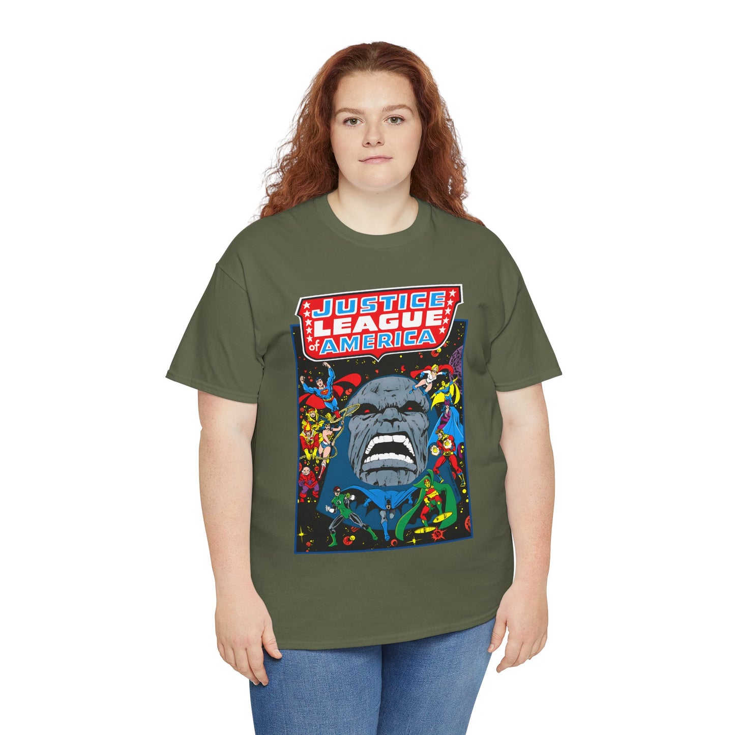 Justice League of America T-Shirt - George Perez Art - JLA/JSA/New Gods Crossover - Darkseid, Orion, Mr Miracle, Huntress, Firestorm, Dr Fate - DC Comics