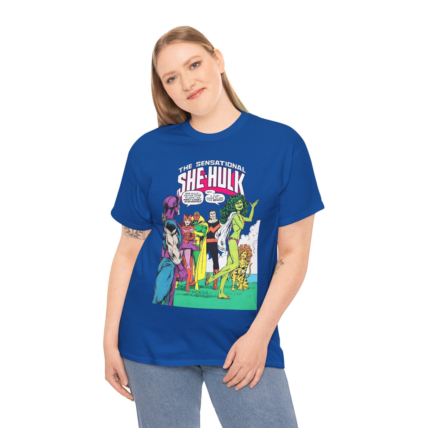 She-Hulk T-Shirt - John Byrne Art - West Coast Avengers Appearance - Hawkeye, Scarlet Witch, Wonder Man, Vision, Tigra - Marvel Comics
