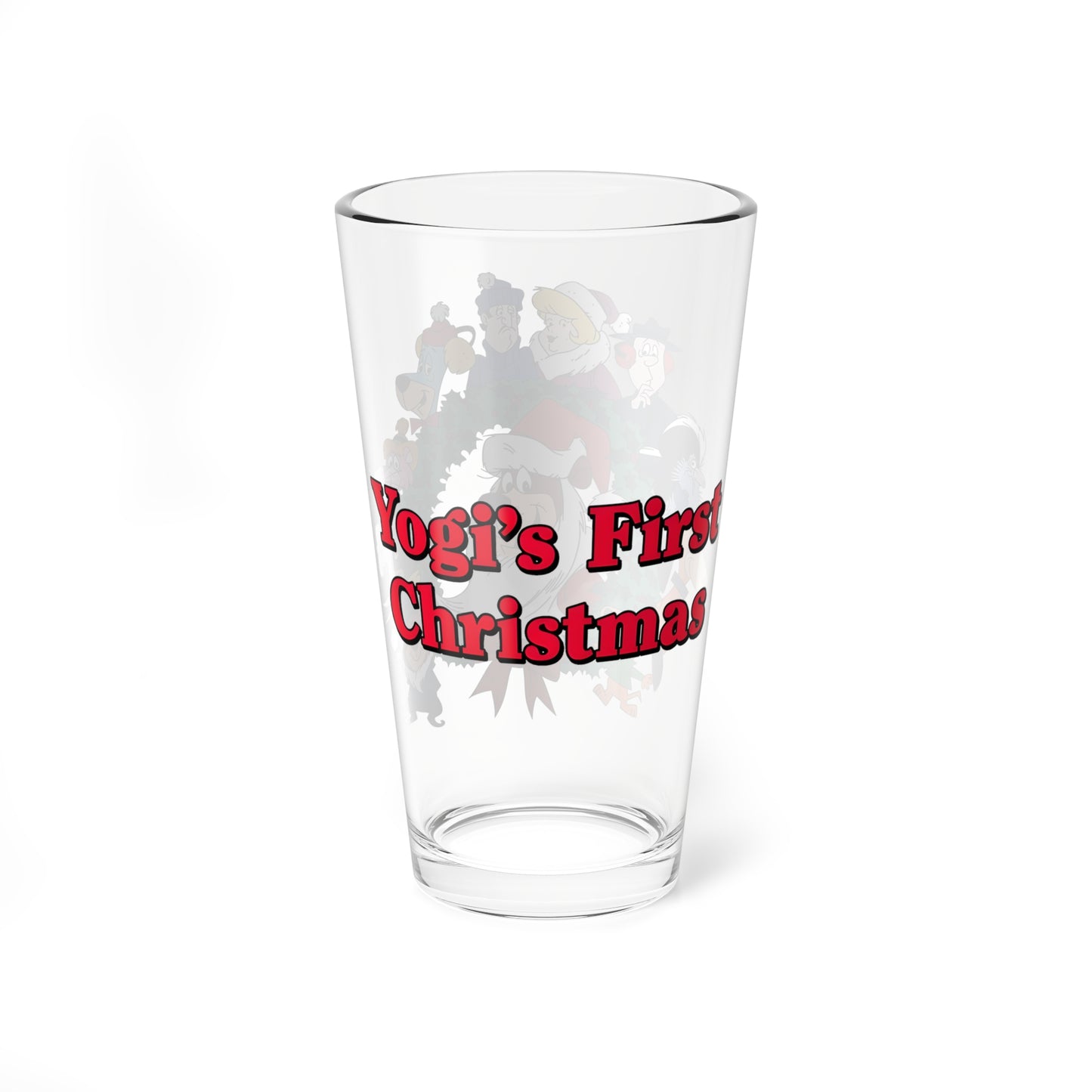 Yogi's First Christmas Pint Glass, 16oz - Hanna-Barbera Holiday Special - Huckleberry Hound, Snagglepuss, Augie Doggie, Ranger Smith