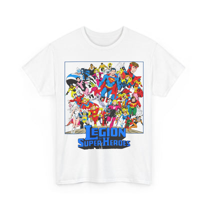 Legion of Super-Heroes T-Shirt - Greg Laroque Art - Who's Who in DC Comics - Superboy, Cosmic Boy, Dream Girl, Dawnstar, Supergirl, Sun Boy, Wildfire, Element Lad, Invisible Kid, Saturn Girl, Lightning Lad - DC Comics
