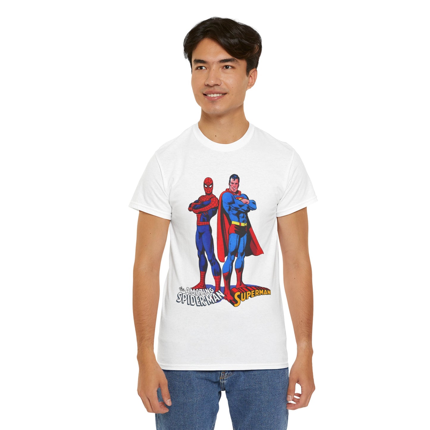 Amazing Spider-Man & Superman T-Shirt - Classic 1970s Marvel/DC Comics Crossover - Peter Parker & Clark Kent