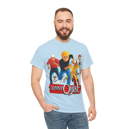 Jonny Quest T-Shirt - Popular Hanna-Barbera Cartoon Characters from the 1960s Adventure TV Show - Dr Benton, Hadji, Race Bannon, Bandit the Dog