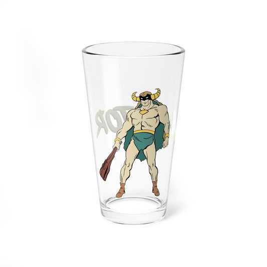 Mighty Mightor Pint Glass, 16oz - Hanna-Barbera Saturday Morning Cartoon - Tor & Tog - 1960s Hero