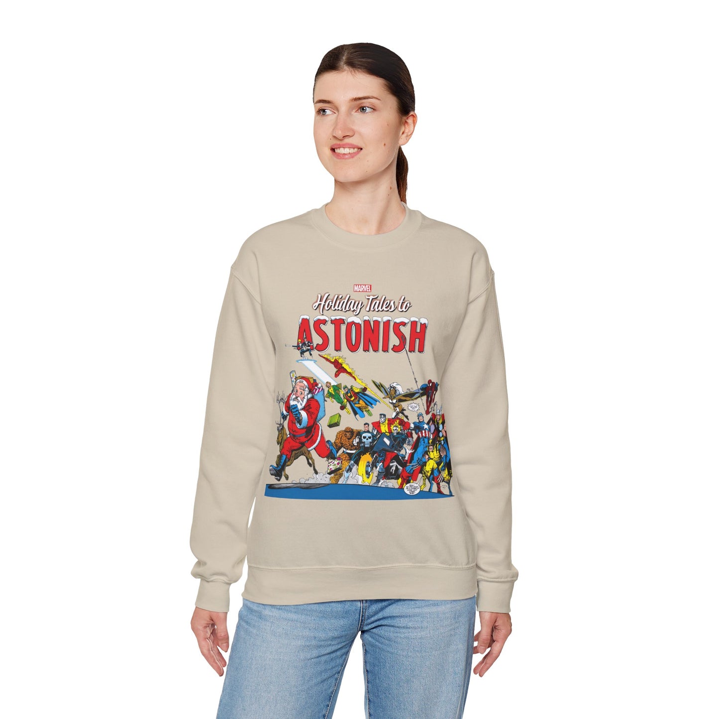 Marvel Comics Christmas Crewneck Sweatshirt - Spider-Man, Punisher, Ghost Rider, X-Men, Fantastic Four