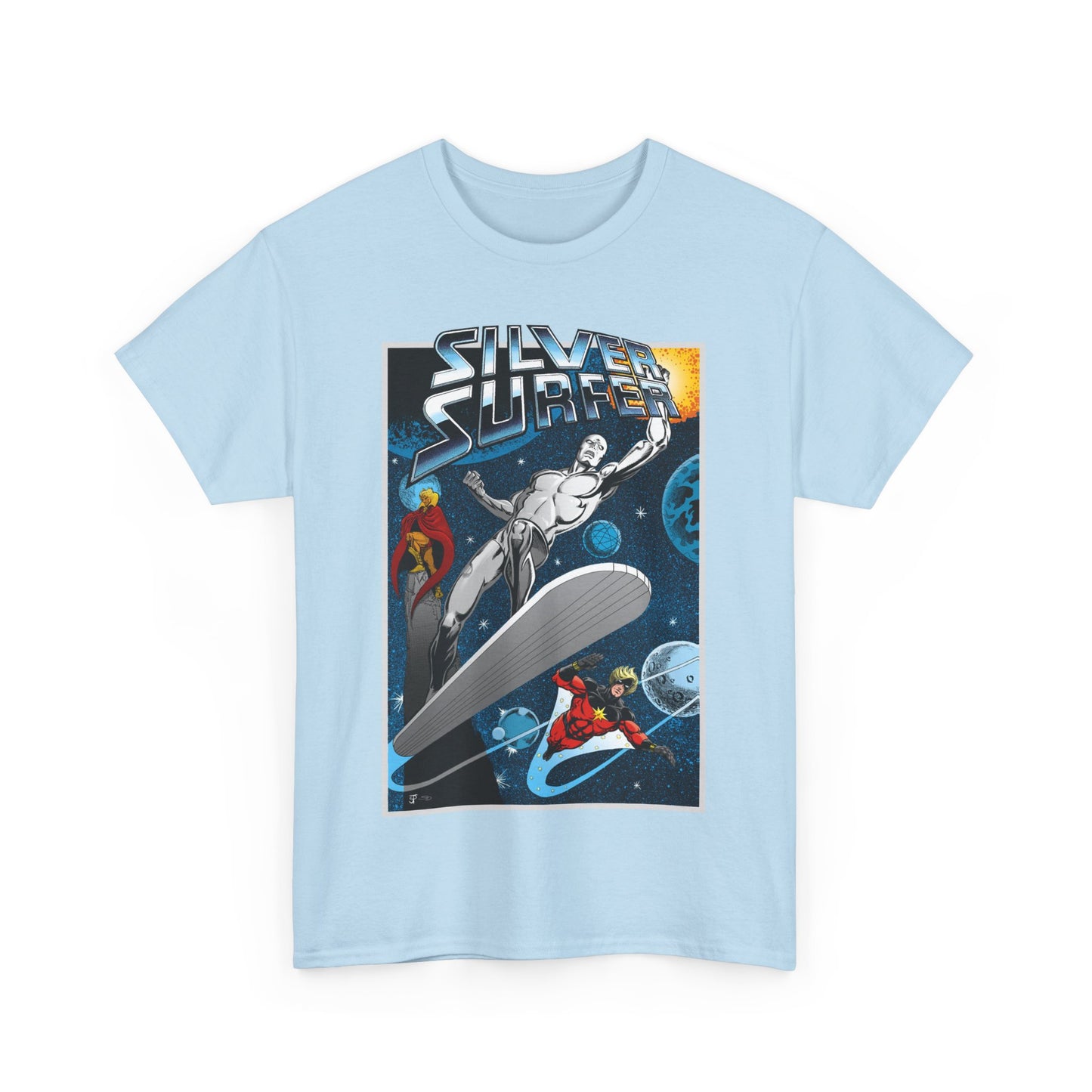 Silver Surfer T-Shirt - With Adam Warlock & Captain Marvel - Norrin Radd - Former Herald of Galactus - Fantastic Four Ally - Marvel Comics