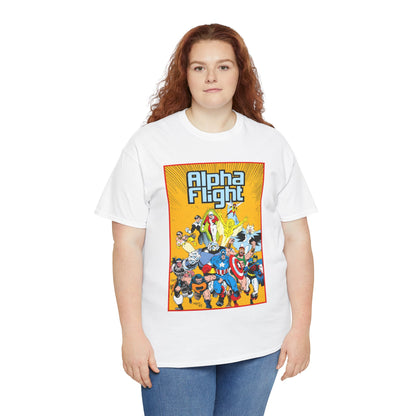 Alpha Flight T-Shirt - Mike Mignola Art - Northstar, Aurora, Snowbird, Shaman, Puck - Avengers: Captain America, Captain Marvel, Hercules, Black Knight - Marvel Comics