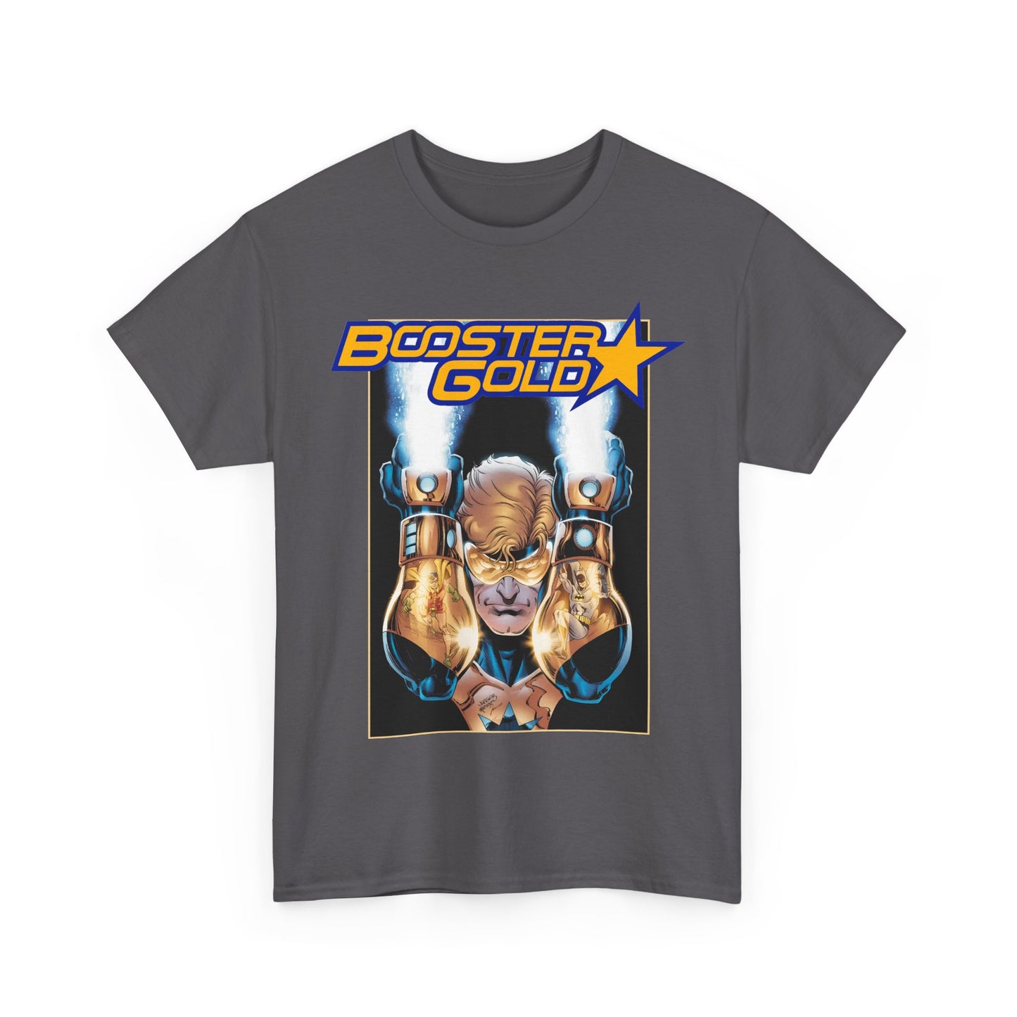 Booster Gold T-Shirt - Dan Jurgens Art - Batman & Robin in His Gauntlets - DC Comics