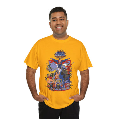 Super Powers T-Shirt - Superman, Flash, Wonder Woman, Batman, Batgirl, Robin, Plastic Man, Aquaman, Hawkman, Supergirl - 1980s Kenner Toy Line - Retro DC Comics