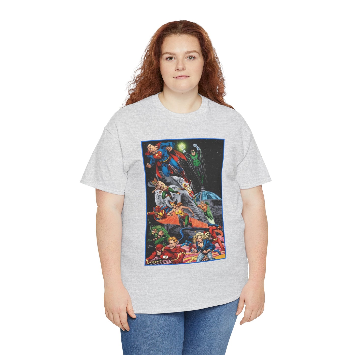 Justice League of America T-Shirt - Jerry Ordway Art - Superman, Wonder Woman, Firestorm, Flash, Black Canary, Atom - DC Comics