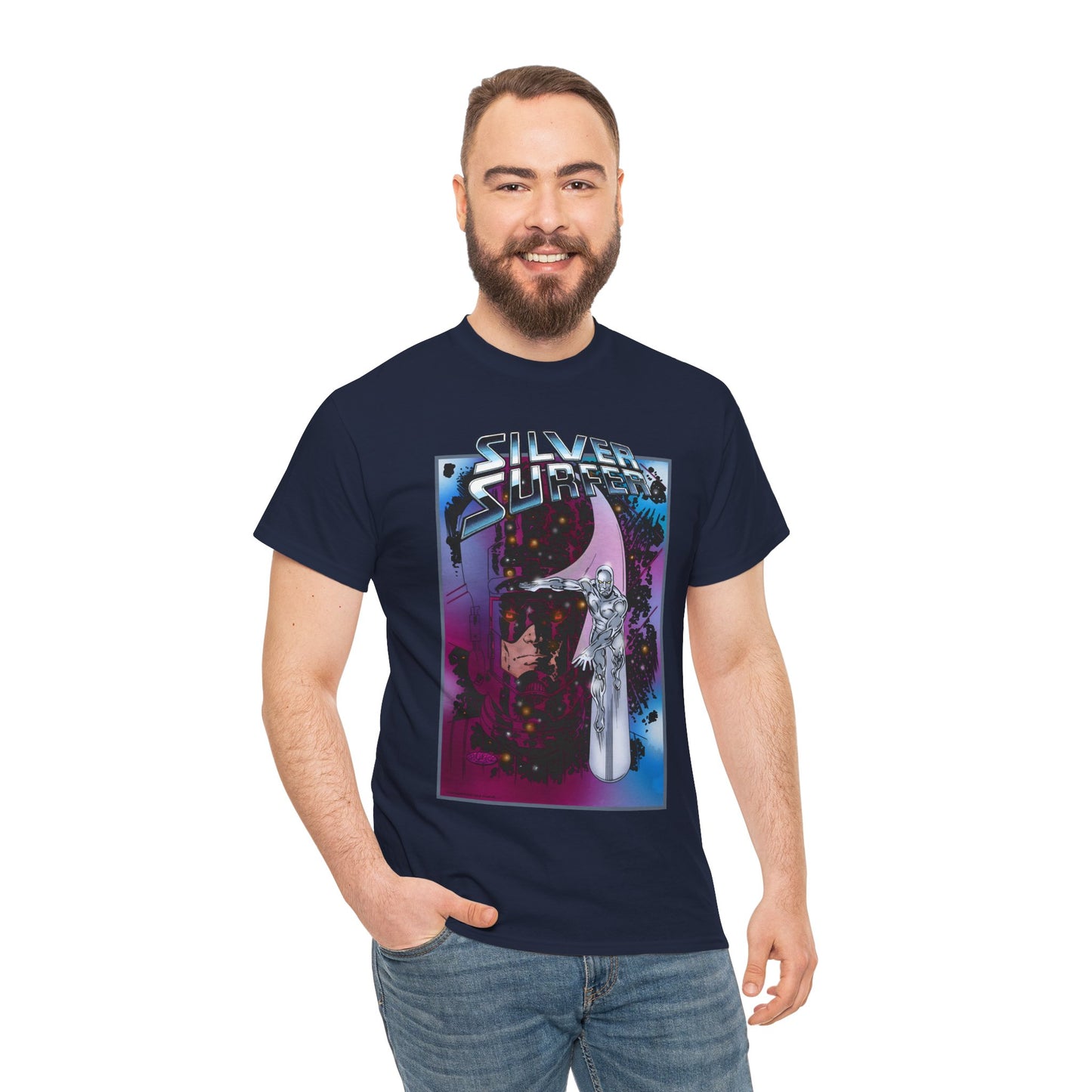 Silver Surfer & Galactus T-Shirt - John Byrne Art - Fantastic Four Connection - Former Herald, Norrin Radd - Marvel Comics