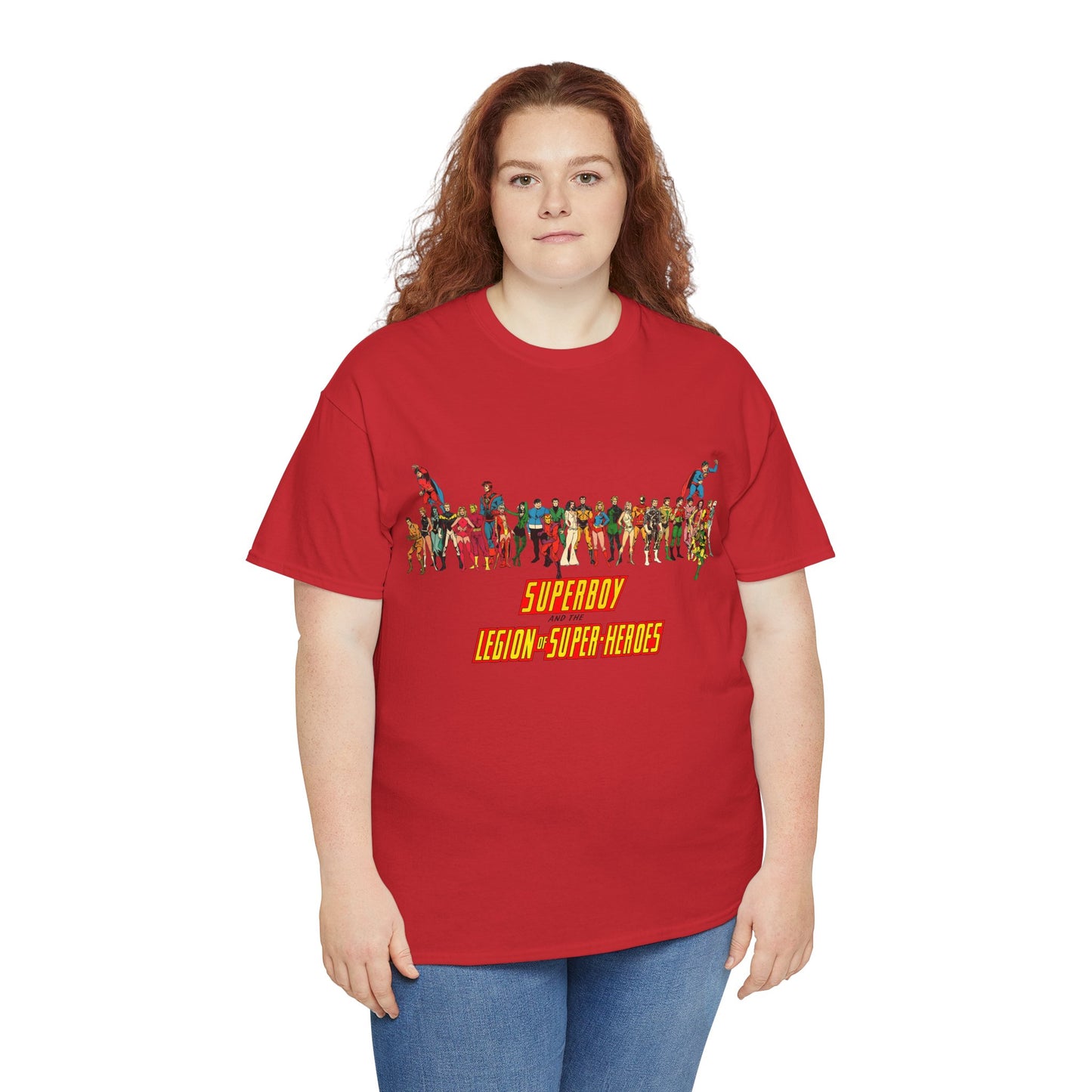 Superboy & Legion of Super-Heroes T-Shirt - 1970s DC Comics Art - Saturn Girl, Lightning Lad, Brainiac 5, Supergirl, Dawnstar, Mon-El, Bouncing Boy, Wildfire - LOSH