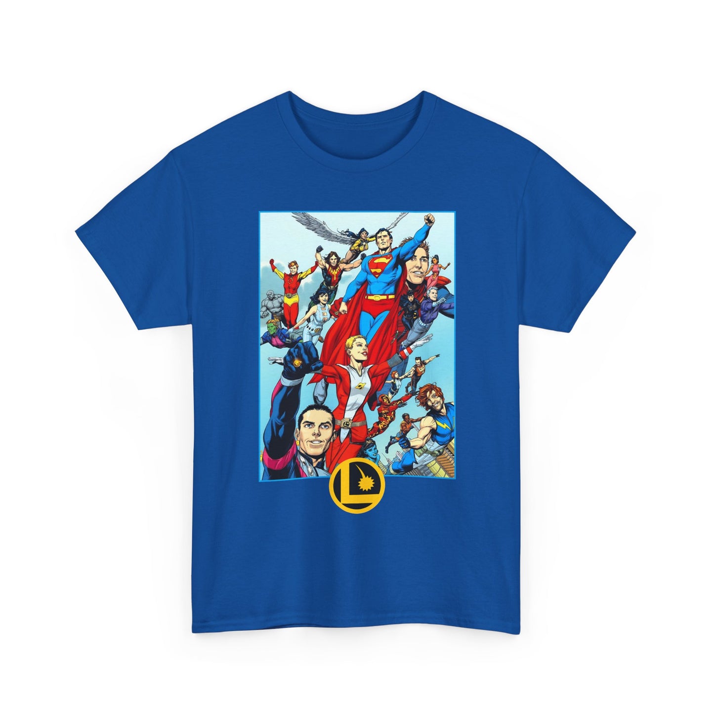 Legion of Super-Heroes T-Shirt - Gary Frank Art - Superman, Saturn Girl, Cosmic Boy, Dawnstar, Brainiac 5, Phantom Girl, Wildfire, Blok, Lightning Lad, Timber Wolf - LOSH - DC Comics