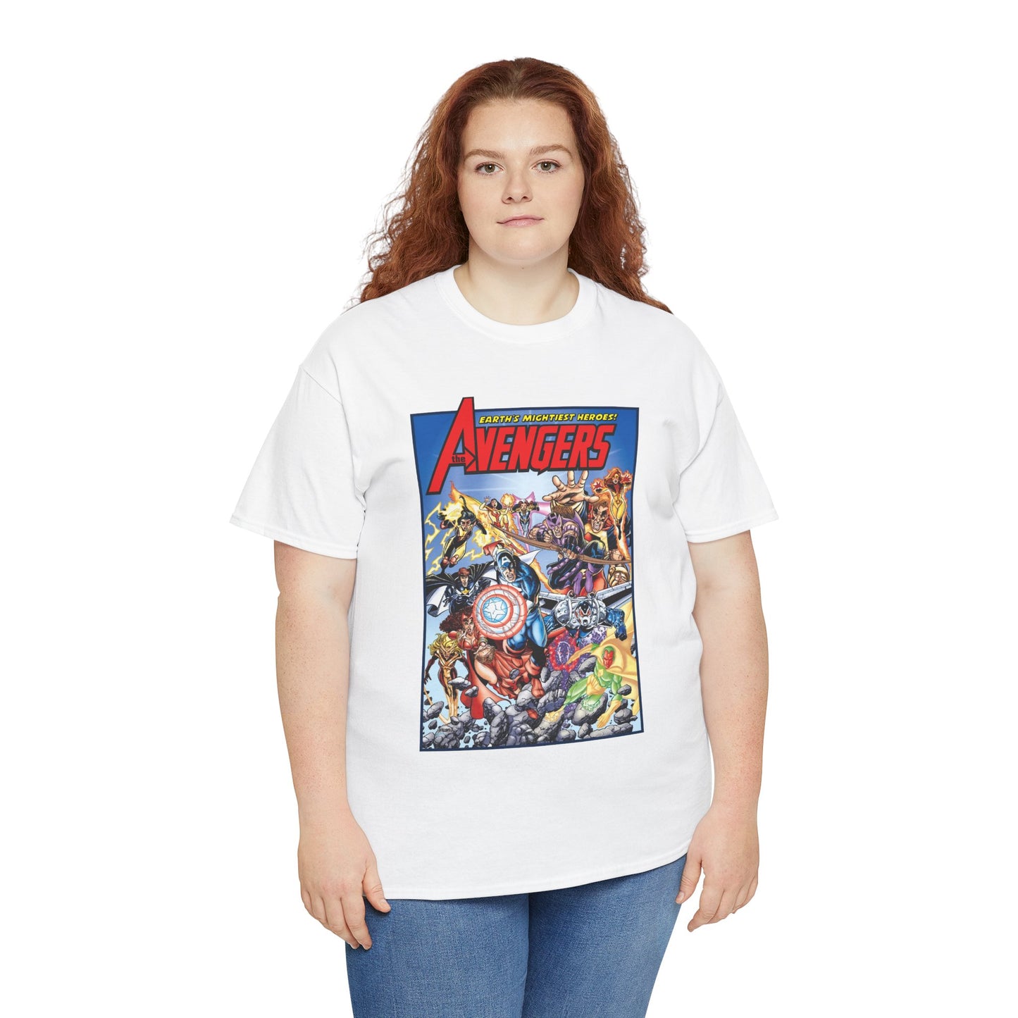 Avengers & Thunderbolts T-Shirt - George Perez Art - Captain America, Iron Man, Wonder Man, Scarlet Witch, Hawkeye, Citizen V, MACH-1, Techno, Atlas, Songbird - Marvel Comics
