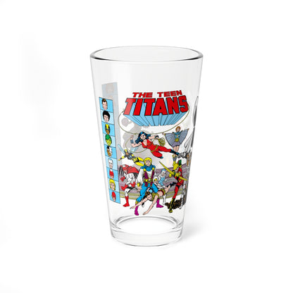 Teen Titans Pint Glass, 16oz - George Perez Art - Raven, Cyborg, Nightwing, Wonder Girl, Lilith, Bumblebee, Aqualad, Jericho, Hawk & Dove - DC Comics Who's Who Art
