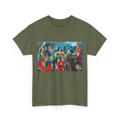 Justice League T-Shirt - Alex Ross Art - Superman, Wonder Woman, Batman, Flash, Black Canary, Vixen, Black Lightning, Green Lantern, Geo-Force, Red Tornado - DC Comics