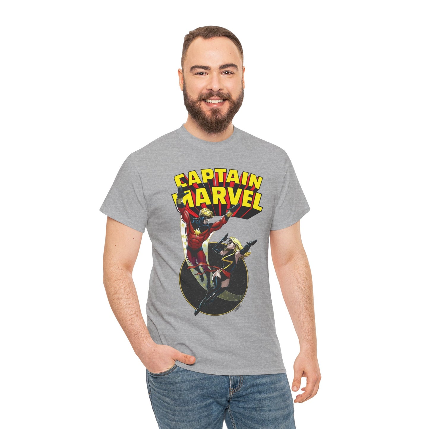 Captain Marvel T-Shirt - George Perez Art - Mar-Vell & Carol Danvers - Kree Empire - Marvel Comics