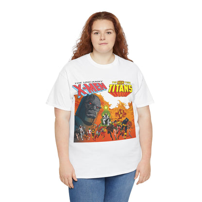 X-Men & New Teen Titans T-Shirt - Walt Simonson Art - Marvel & DC Comics Crossover - Wolverine, Raven, Storm, Cyclops, Robin, Cyborg, Colossus, Dark Phoenix, Darkseid