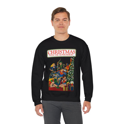 Christmas With the DC Super-Heroes Heavy Blend Crewneck Sweatshirt - Superman, Batman, Green Arrow, Black Canary - Festive Holiday Shirt