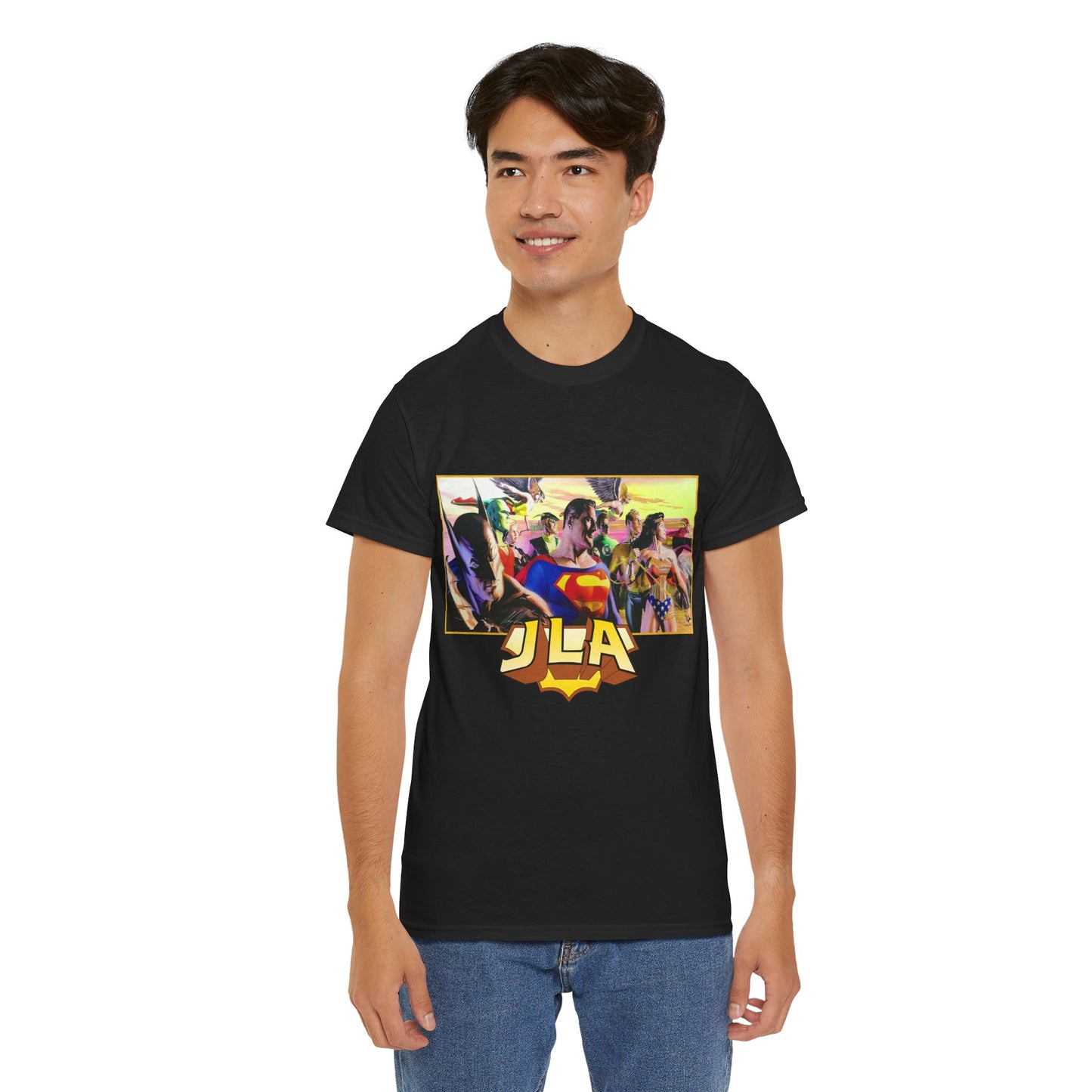 JLA T-Shirt - Alex Ross Art - Superman, Batman, Wonder Woman, Hawkman, Green Lantern, Black Canary, Flash, Martian Manhunter, Green Arrow - Justice League - DC Comics