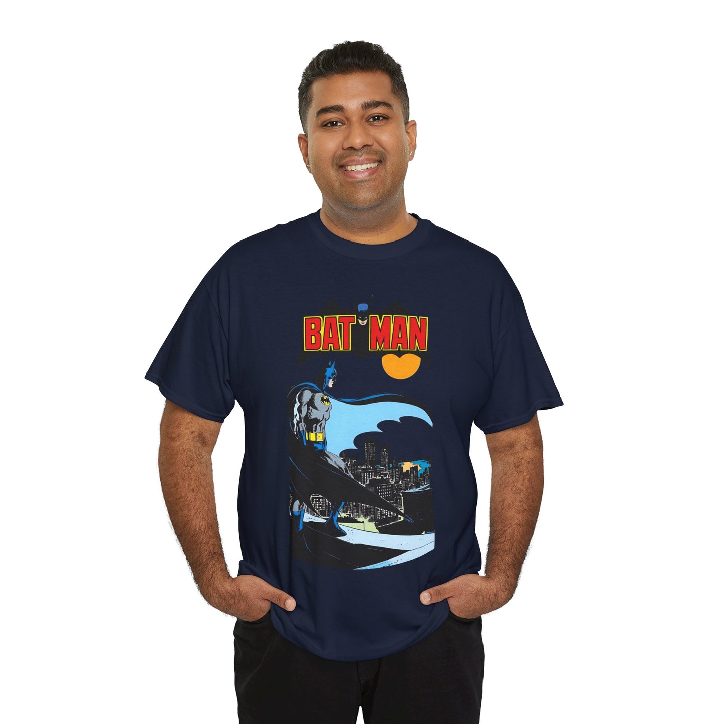 Batman T-Shirt - Jim Aparo Art - Dark Knight Looking Over Gotham City - Bronze Age Art - DC Comics