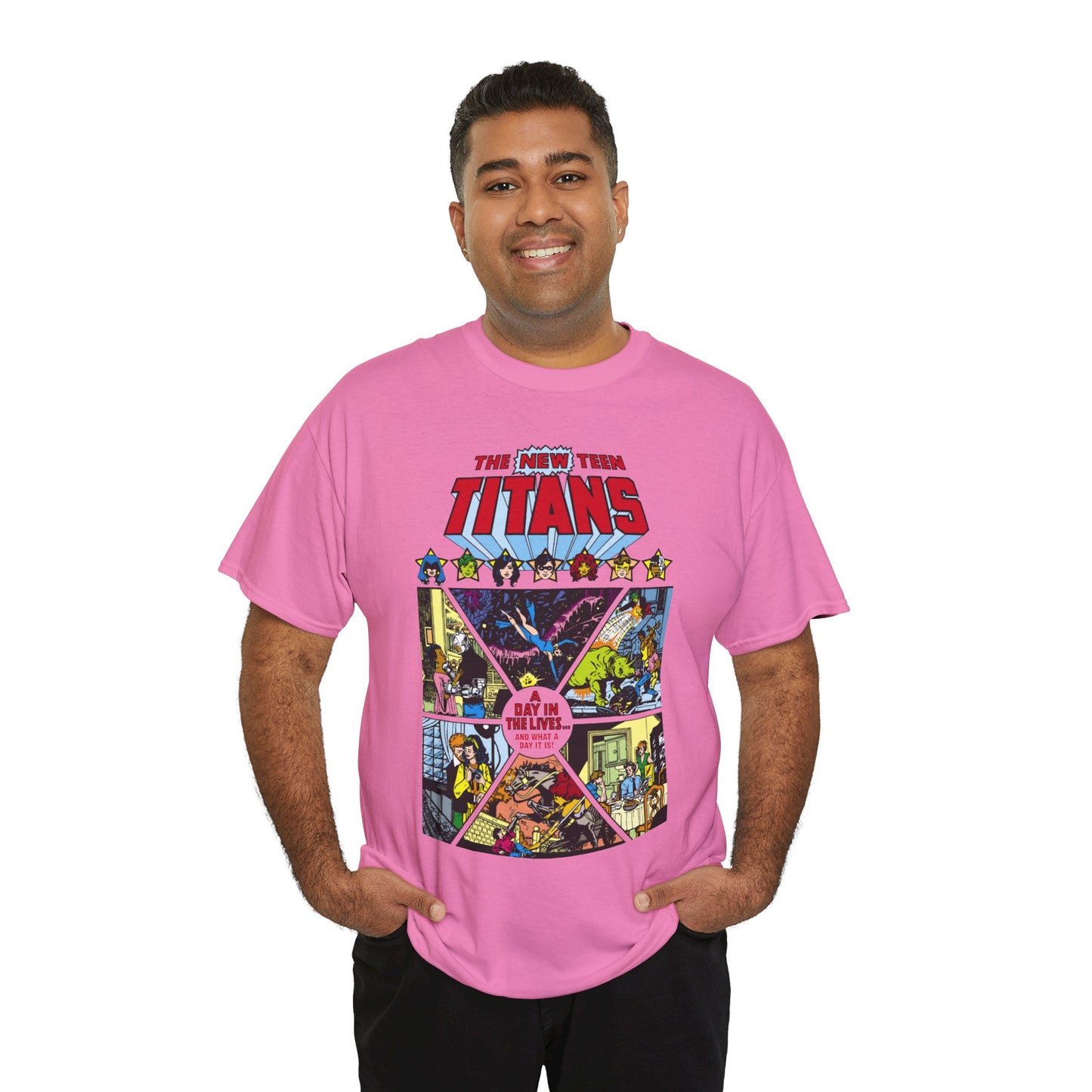 New Teen Titans T-Shirt - George Perez Art - #8 Cover - A Day in the Life - Robin, Wonder Girl, Cyborg, Starfire, Raven, Changeling, Kid Flash - DC Comics