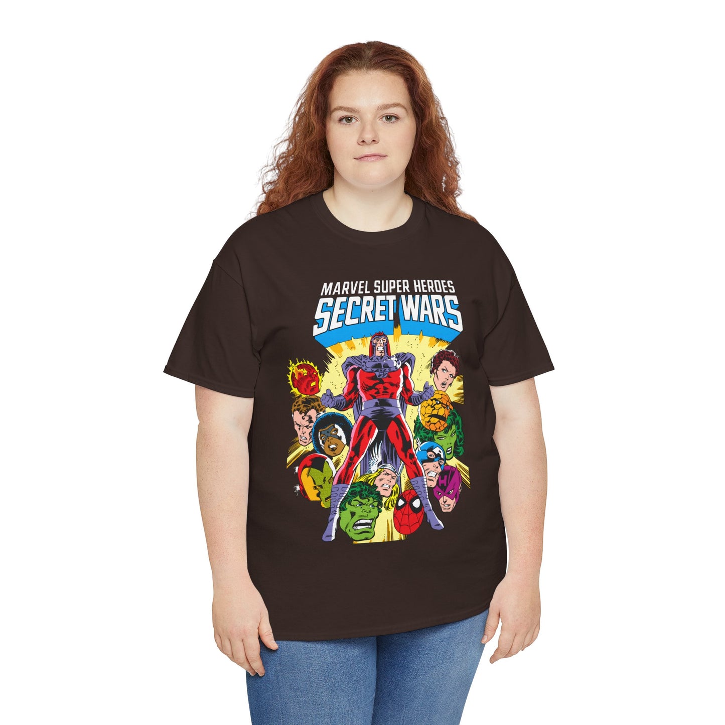 Marvel Super Heroes Secret Wars T-Shirt - Magneto, Captain America, Iron Man, She-Hulk, Hulk, Human Torch, Captain Marvel, Hawkeye - Marvel Comics