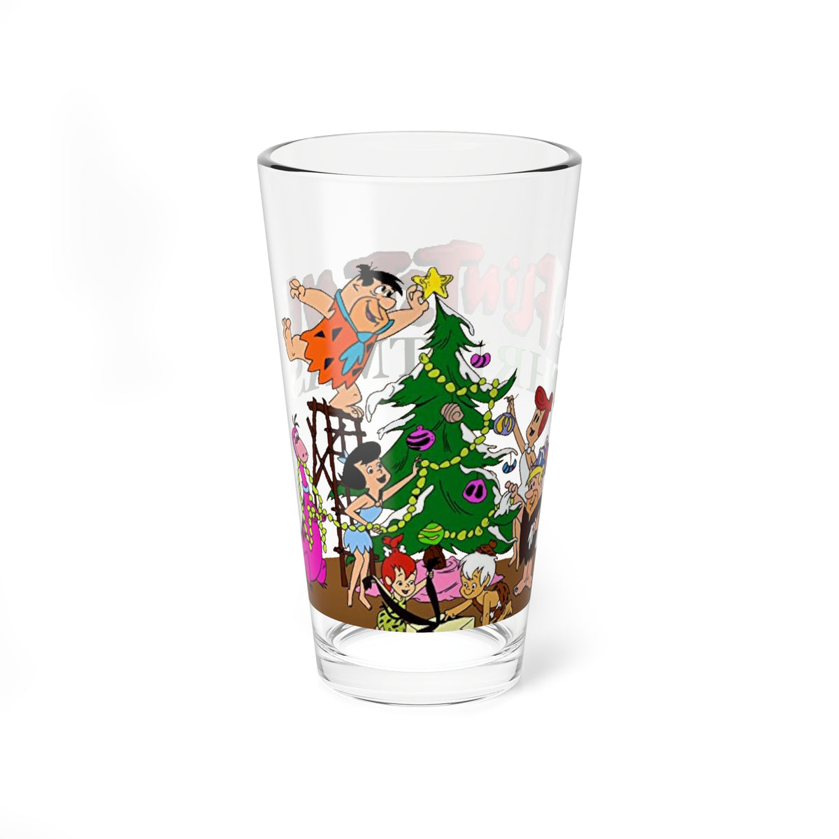Flintstones Christmas Pint Glass, 16oz - Fred, Wilma, Barney, Betty Festive Holiday Barware