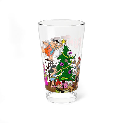 Flintstones Christmas Pint Glass, 16oz - Fred, Wilma, Barney, Betty Festive Holiday Barware
