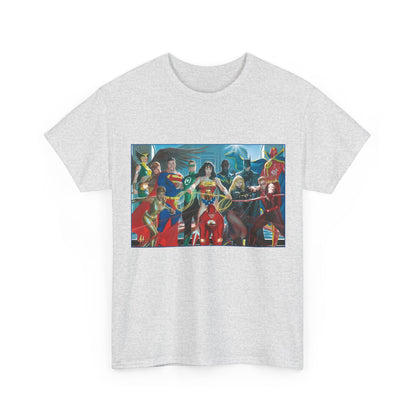 Justice League T-Shirt - Alex Ross Art - Superman, Wonder Woman, Batman, Flash, Black Canary, Vixen, Black Lightning, Green Lantern, Geo-Force, Red Tornado - DC Comics