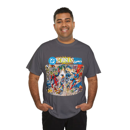 DC Comics Vs Marvel T-Shirt - John Byrne Art - Spider-Man, Raven, Cyborg, Wolverine, Joker, Superman, Batman, Deathstroke, Darkseid