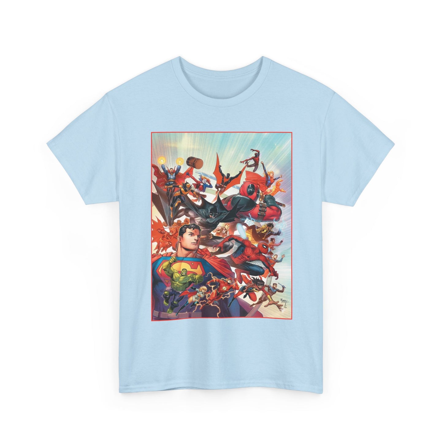 DC/Marvel T-Shirt - The Cosmic Kiss Caper & Other Stories Cover Art - Superman, Deadpool, Spider-Man, Harley Quinn, Batman Beyond, Static, Dr. Strange - DC Comics/Marvel