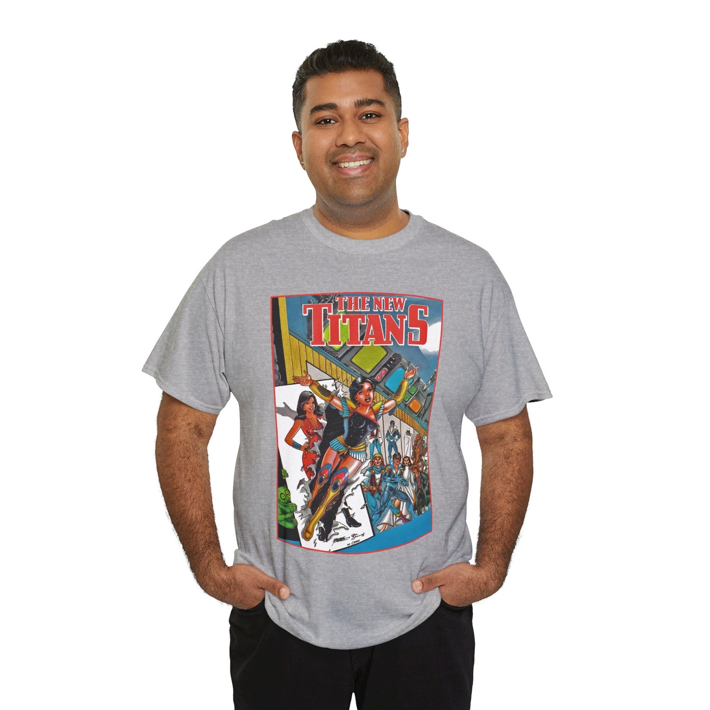 New Titans T-Shirt - George Perez Art - Troia 1st Appearance - Nightwing, Cyborg, Starfire, Raven, Jericho, Changeling - DC Comics