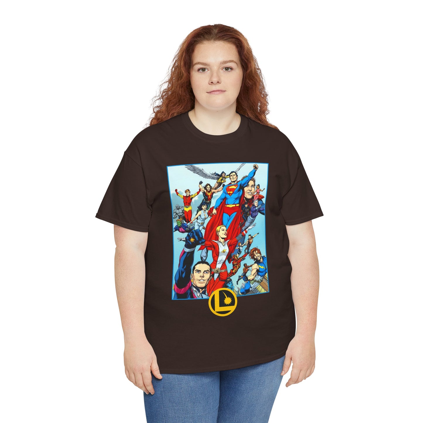 Legion of Super-Heroes T-Shirt - Gary Frank Art - Superman, Saturn Girl, Cosmic Boy, Dawnstar, Brainiac 5, Phantom Girl, Wildfire, Blok, Lightning Lad, Timber Wolf - LOSH - DC Comics
